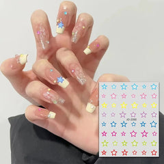 Yickyue Color Star Nails Sticker Hot Special Red Blue Five-pointed Star Love Adhesive Cute Small Fresh Nail Decal 2023 Korean Version