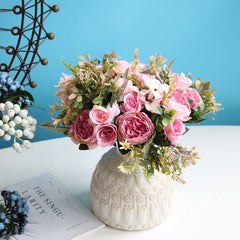 Silk Artificial Rose Flowers Cheap Autumn Decoration White Wedding Home Christmas Fall Fake Flower Bouquet Craft Wreath Supplies
