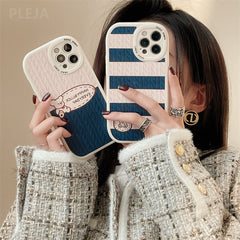 Yickyue Cute Cartoon Leather Sweater Knitting Pattern Phone Case For iPhone 12 13 14 Pro Max X XR XS 11 Pro Max 7 8 plus Silicone Covers