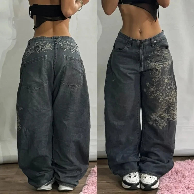 Hearujoy  90s Streetwear Street Vintage New Fashion Washed Grey Baggy Jeans Women Y2K Harajuku Hip Hop Popular Casual Joker High Waist Wide Leg Pants
