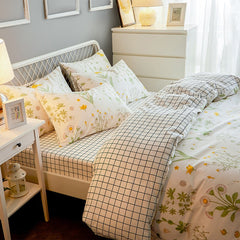 Korean Flower Double Bedding Set Twin Full Queen Size Quilt Cover Four-piece Cotton Family Bedding Sheet Pillowcase Duvet Cover