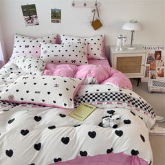 YICKYUE  -  Pink Washed Cotton Bedding Set Duvet Cover Pillowcase bed sheet Washed Full Size Bed Linen Duvet Cover Set Queen/King 180 220
