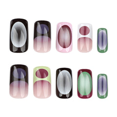 YICKYUE  -  24pcs Blush French False Nails Fashionable Y2k Press On Nails Hand Painted Ballet Fake Nails Fashion Gradient Long Square Nails