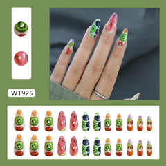 YICKYUE  -  24pcs Creative Fruit False Nails Summer Watermelon Pattern Press on Nails for Women Girl Wearable Almond Fake Nail Tips