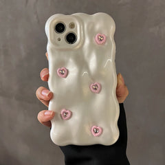 YICKYUE  -  3D Love Heart Diamond Bubble Wave Pattern Phone Case For iPhone 16 15 14 13 12 11 Pro Max Soft Shockproof Back Cover
