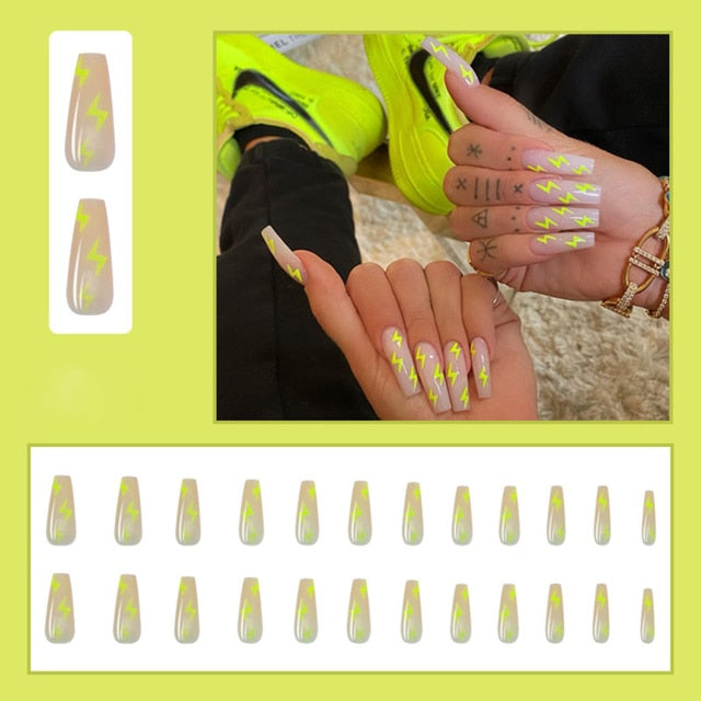 Detachable Butterfly Rhinestone Ballerina False Nails Wearable Long Coffin Fake Nails Full Cover Nail Tips With Glue 24pcs/Box
