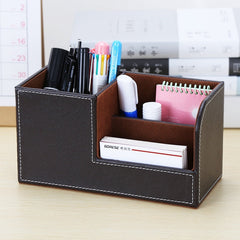 Yickyue Multifunctional Leather Pen Holder Desk Organizer Business Desk Stationery Storage Stationery Box School Supplies Accessories