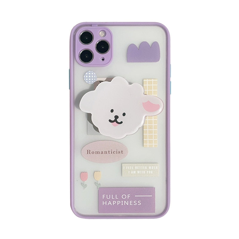 with sheep stand holder cute phone case for iphone 12 11 13 pro max mini 7 xr xsmax x 8 plus cartoon cases cute shockproof  capa