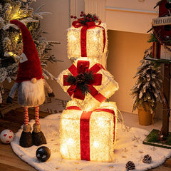 15+20+25cm 3pcs/set Christmas Decoration Gift Box Christmas Tree Ornaments Luminous Iron Art Home Outdoor Christmas Decorations