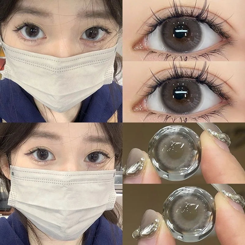 YICKYUE  -  2pcs Colored Contact Lenses for Eyes Natural Look Blue Eye Lenses with Degree Myopia Makeup Beauty Pupil Gray Eyes New
