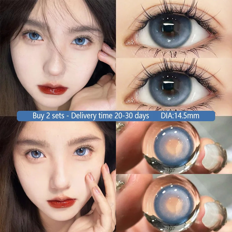 YICKYUE  -  1Pair Blue Color Contact Lenses with Diopters Degree Natural Fashion Beauty Pupils Lady Colored Cosmetics Free Shipping
