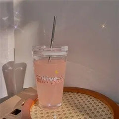 Korean Style Beautiful and Romantic Dive Into Your Dreamland Large-capacity Glass with Straw Lid Love Confession Glass Gift