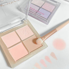 Yickyue 4 IN 1 Peach Cream Girl Blush Long-Lasting Blusher Palette Nude Apricot Pigment Cheek Contour Brighten Korean Cosmetics Tools