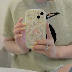 Korean Cute Bear Daisy Floral Girl Kawaii Phone Case For iPhone 13 12 11 Pro XS Max X XR Shockproof Soft Cover