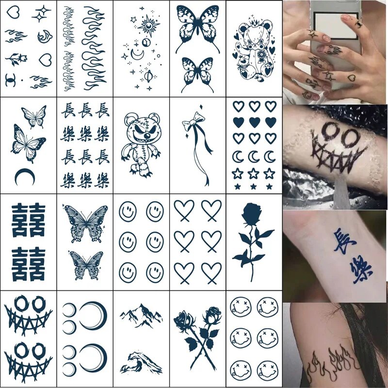 YICKYUE  -  20 Sheets Long Lasting 15 Days Fake Tattoo Stickers Herbal Natural Juice Ink Temporary Tattoos Hand Rose Butterfly Snake Moon