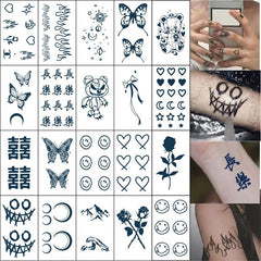 YICKYUE  -  20 Sheets Long Lasting 15 Days Fake Tattoo Stickers Herbal Natural Juice Ink Temporary Tattoos Hand Rose Butterfly Snake Moon