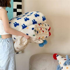 YICKYUE  -  Cute Plush Blanket Winter Thickened Warm Double-sided Portable Bowknot Blanket Single and Double Car Sofa Blanket Soft Bedding