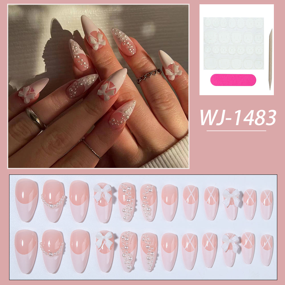 YICKYUE  -  24pcs almond nails, press nails, artificial nails, Y2K nails, acrylic nails, for women and girls daily wear, reusable, removable