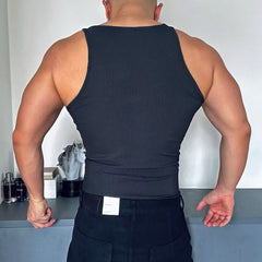 Hearujoy Sexy Vest Men Sleeveless Half Open Zipper Slim T-shirt Spring Summer Fitness Muscles Sport Training Tight Fit Tank Top Clothing