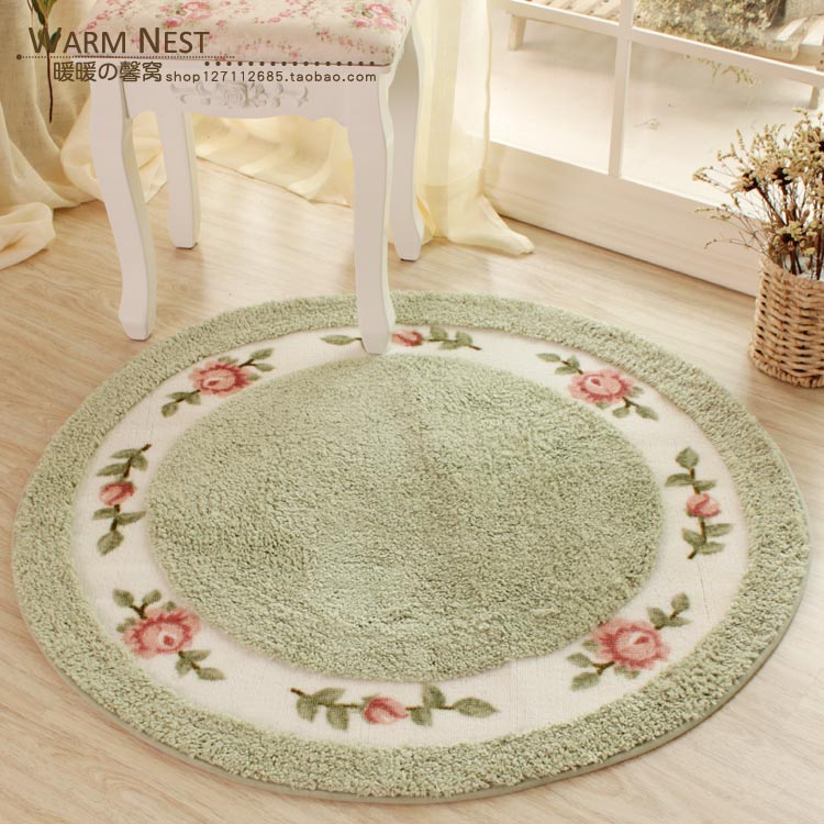 HUAMAO Pastoral Flower Doormat Soft Plush Round Rotating Chair Floor Mat Modern Bathroom Carpet Children Play Mat/Rugs