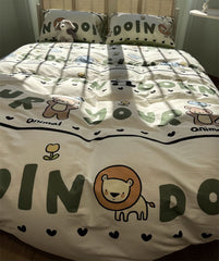 Yickyue  -  Cute cartoon bear lion elephant bedding set,twin full queen green lovely cotton home textile bed sheet pillow case quilt cover