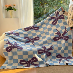 YICKYUE  -  Simple Square Blanket Bow Sofa Blanket Shawl Lunch Blanket Soft Skin-friendly Half-side Velvet Casual Blanket