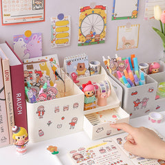 Ins Kawaii Multifunctional Desk Organizer Pen Holder Books Stand Holder Bookends Desktop Cosmetic Storage Box Home Organizer