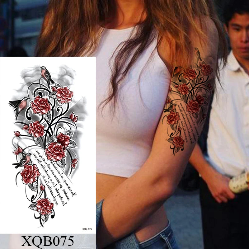 YICKYUE  -  Snake Flower Rose Temporary Tattoo Sticker Flash Waterproof Tattoos Lace Fox Lion Body Art Arm Fake Sleeve Tattoo Women