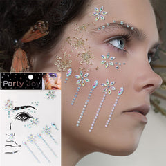 Yickyue Eyes Face Makeup Temporary Tattoo Self Adhesive Sticker White Black Rhinestones Flat Back Crystal Party Body Jewelry Decorations