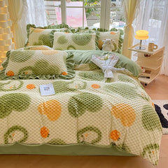 Yickyue Grade A Doudou Velvet Autumn Winter Warm Bedding Set Soft Thickened Milk Fleece Duvet Cover Set with Sheet Quilt Cover 4 Pcs Set