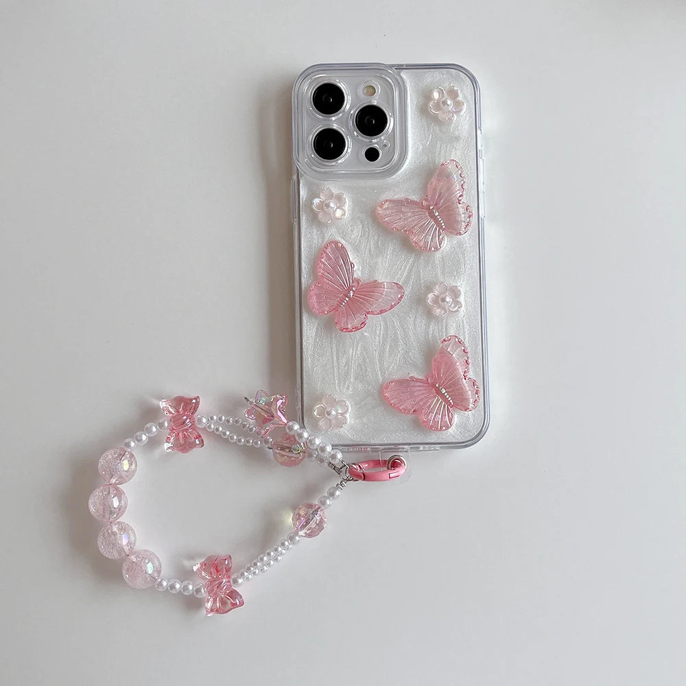 YICKYUE  -  3D Butterfly Bracelet Phone Case For iPhone 16 15 14 13 12 11 Pro X XR XS Max 7 8 plus Soft TPU Shockproof Back Cover