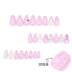 YICKYUE  -  24pcs Sweet pink star Fake Nails 3D Ocean Shell Wearing False Nail Tips Butterfly Sparkling Diamond Ins Korean Press on Nails
