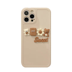 3D cute fashion bear flower biscuits sweet silicone phone case for iphone 13 12 11 pro max mini 7 8 plus x xr xsmax cartoon capa