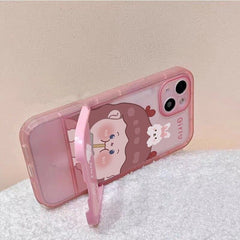 cute cartoon girl rabbit stand holder bracket phone case for iphone 11 13 pro max 12 shockproof cover for iphone xs x xr 7plus 8