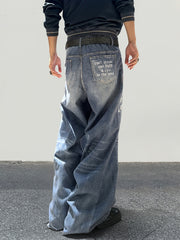 Hearujoy Men's Trendy Loose-Fit Chain Print Faux Denim Pants - Street Style Casual Straight Leg, Machine Washable