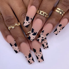 24pcs Long Coffin False Nails Wearable Bow Matte Full Cover Fake Nails Press On Nails Red Graffiti Supplies Artificial Nail Tip