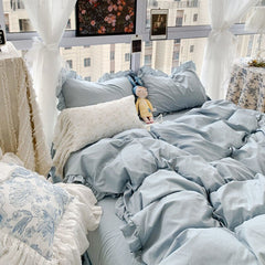 Pure Color Lace Washed Cotton Four-piece Quilt Cover Bed Sheet Bedding Three-piece Student Dormitory Bedding 200x230cm