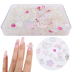 1Box 3D Aurora Nail Charms Multi-Shapes Mixed Resin Cute Butterfly Bear Bow Pearl Nail Charms Gems DIY Nail Art Decorations
