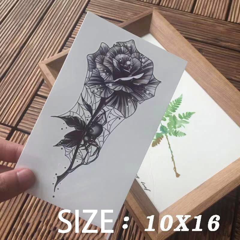 Waterproof Temporary Tattoo Sticker Black Rose Spider Web Design Body Art Fake Tattoo Flash Tattoo Chest Female Male