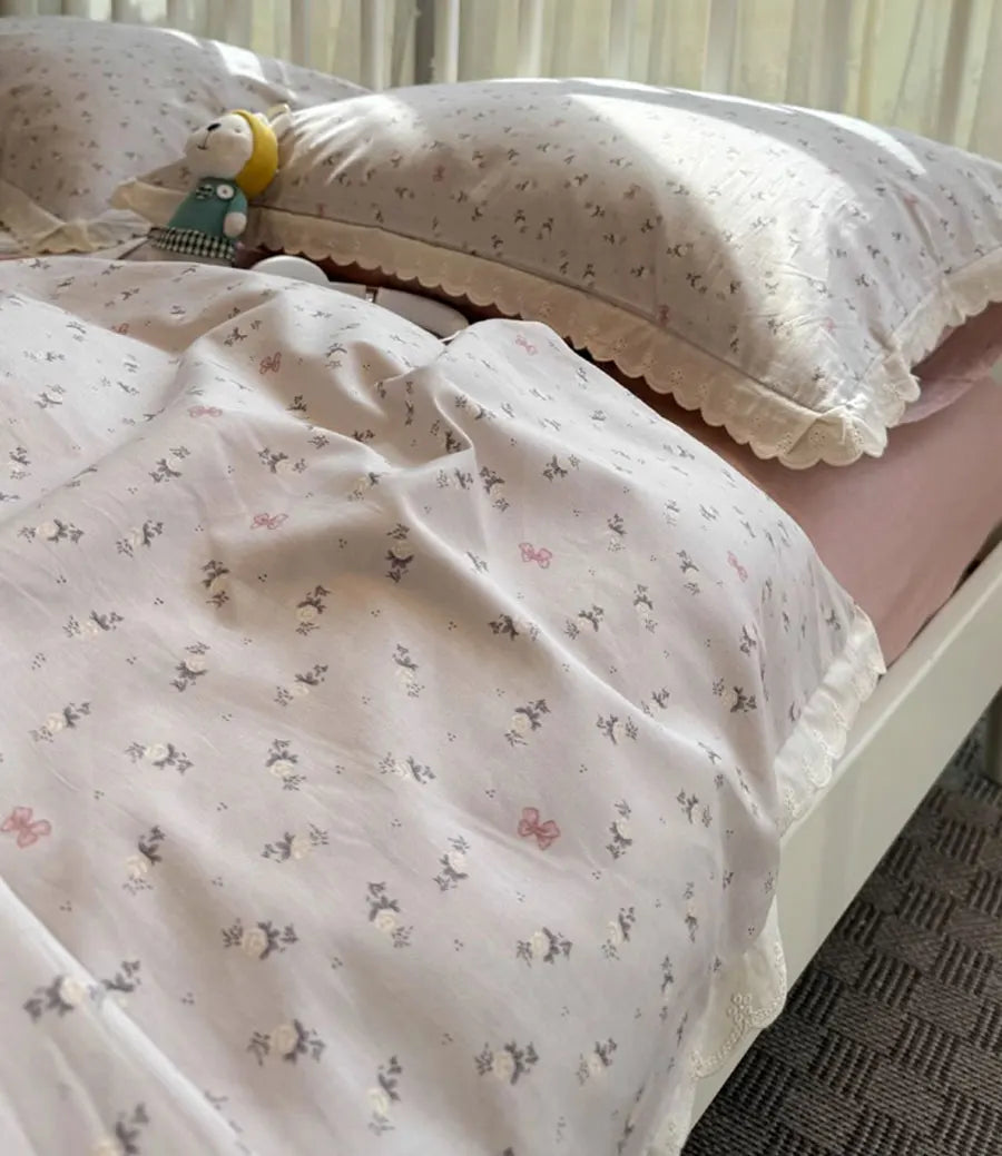 YICKYUE   -  French elegant pastoral floral bedding set,twin full queen nordic flower cotton home textile bed sheet pillow case quilt cover