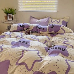 YICKYUE  -  Cute Bedding Set Big Eyes Stars Duvet Cover Bed Sheet Pillowcases No Filler Floral Ins Single Queen Size Bed Linens