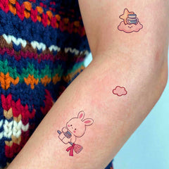 YICKYUE  -  6pcs New Rainbow Easter Rabbit Pattern Stickers for Women Girls Sweet Cartoon Tattoo Semi Permanent Waterproof Tattoo Stickers