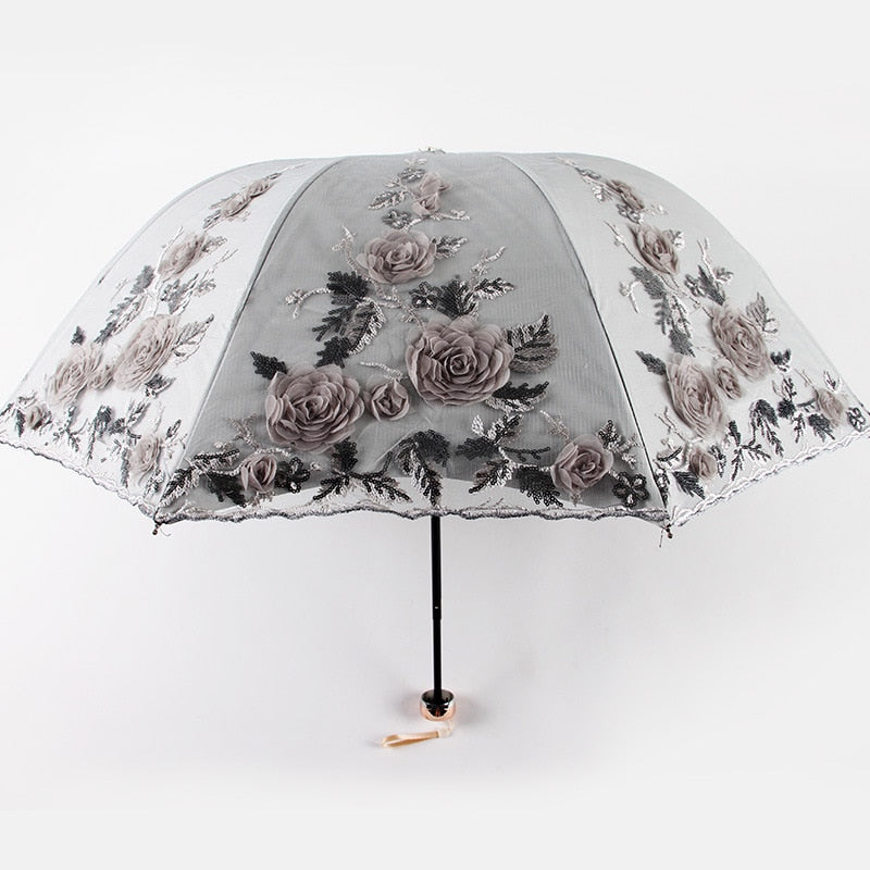 Lace Up Flower Umbrella For Women Summer Parasol Folding Sun Garden Uv Umbrella Portable Lady Beautiful Beach Paraplu Rain Gear