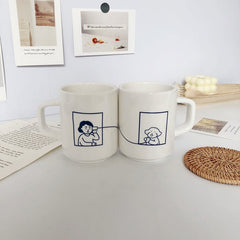 Ins Creative Korean Couple Cup Hand Painted Mug Ceramic Water Cup Milk Coffee Cup Juice Water Cup