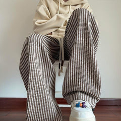 Hearujoy American Vintage Vertical Stripes Woolen Casual Pants For Men Spring Autumn Fashion Straight Wide Leg Trousers Streetwear Male