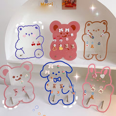 Cute Bear Acrylic Earring Holder Girls Room Decor Jewelry Display Unique Design Stud Earring Stand Bathroom Storage Rack Gift