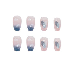 Press On Nails Wholesale Bulk Blue Fake Nail Sweet Style Long Paragraph Manicure Save Time False Nail Jelly Press On Nails