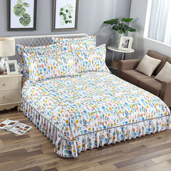 3pcs Set Thicken Printed Bed Skirt Soft Sanding Dust Proof Bed Skirt King Queen Size Bedspread with 2pcs Pillowcase