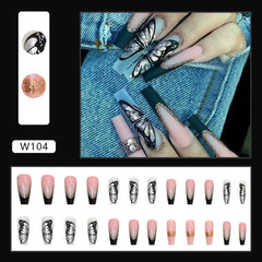 Long Coffin Nails 24Pcs Press On Acrylic Nails Black Butterfly Full Cover Nail Tips For Women And Girl  Free Shipping Items