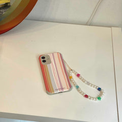Pearl bracelet rainbow line leather phone case for iphone 8 7 plus xsmax x xr 12 11 promax cute Lanyard soft silicone cover capa
